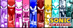Size: 1453x550 | Tagged: safe, artist:danidt, amy rose, blaze the cat, knuckles the echidna, miles "tails" prower, rouge the bat, shadow the hedgehog, silver the hedgehog, sonic the hedgehog, tangle the lemur, whisper the wolf, mmd