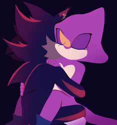 Size: 1502x1606 | Tagged: safe, artist:shad0wthe3dge, espio the chameleon, shadow the hedgehog, duo, ear piercing, earring, eyes closed, gay, gloves off, hugging, shadpio, shipping, simple background
