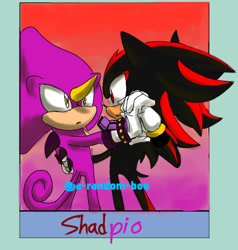 Size: 560x589 | Tagged: safe, artist:a-random-boo, espio the chameleon, shadow the hedgehog, duo, gay, holding each other, looking at each other, shadpio, ship name, shipping