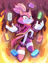 Size: 2500x3292 | Tagged: safe, artist:angiethecat, blaze the cat, burning blaze, sol emerald, super form