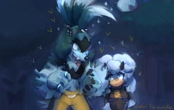 Size: 2048x1298 | Tagged: safe, artist:colitowo09, lanolin the sheep, surge the tenrec, forest, hearts, surgolin, were form