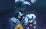Size: 2048x1298 | Tagged: safe, artist:colitowo09, lanolin the sheep, surge the tenrec, forest, hearts, surgolin, were form