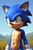 Size: 512x768 | Tagged: safe, artist:doctor_robotskeez, sonic the hedgehog, blue fur, gloves, green eyes, navel, nipples, outdoors, smile, white gloves