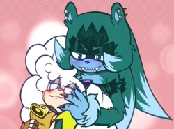 Size: 1489x1100 | Tagged: safe, artist:punkspeedster, lanolin the sheep, surge the tenrec, blushing, lesbian, surgolin, were form