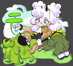 Size: 2048x1838 | Tagged: safe, artist:toastchus, lanolin the sheep, surge the tenrec, blushing, hair down, lesbian, speech bubble, surgolin