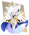 Size: 824x970 | Tagged: safe, artist:risziarts, oc, oc:felicia the hedgecat, cosplay, eyes closed, genshin impact, gradient background, mouth open, oc only, open smile, outline, paimon, reaching towards the viewer, smile, smiling at viewer, solo, white outline