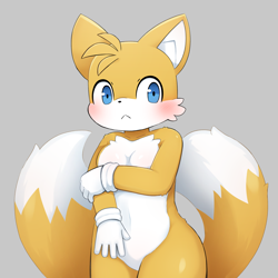 Size: 2000x2000 | Tagged: safe, artist:sum, miles "tails" prower, blushing