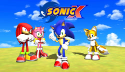 Size: 1182x676 | Tagged: safe, artist:supercarlosvillar, amy rose, knuckles the echidna, miles "tails" prower, sonic the hedgehog, group, mmd