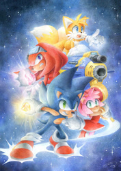 Size: 650x918 | Tagged: safe, artist:finikart, amy rose, knuckles the echidna, miles "tails" prower, sonic the hedgehog