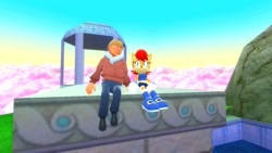 Size: 1366x768 | Tagged: safe, artist:undeadponysoldier, sally acorn, chipmunk, human, sonic adventure 2, 3d, best friends, chao garden, child, crossover, duo, female, garry's mod, gmod, hanging out, human male, little jack, male, sitting, team fortress 2