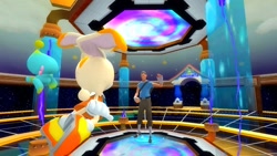 Size: 1366x768 | Tagged: safe, artist:undeadponysoldier, cheese (chao), cream the rabbit, chao, human, rabbit, sonic adventure 2, 3d, chao lobby, crossover, female, flying, garry's mod, gmod, greeting, happy, human male, scout, team fortress 2, waving
