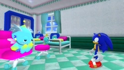 Size: 1366x768 | Tagged: safe, artist:undeadponysoldier, sonic the hedgehog, chao, sonic adventure 2, 3d, chao kindergarten, doctor, doctor's office, garry's mod, gmod, stethoscope, stool
