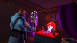 Size: 1366x768 | Tagged: safe, artist:undeadponysoldier, chao, human, sonic adventure 2, 3d, bouquet, chao kindergarten, crystal ball, eyeshadow, flower, flower bouquet, flowers, fortune teller, garry's mod, gmod, human male, in love, makeup, male, soldier, team fortress 2