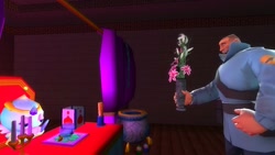 Size: 1366x768 | Tagged: safe, artist:undeadponysoldier, chao, human, sonic adventure 2, 3d, bouquet, chao kindergarten, crystal ball, eyeshadow, flirting, flower, flower bouquet, flowers, fortune teller, garry's mod, gmod, human male, in love, makeup, male, soldier, team fortress 2
