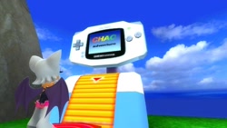 Size: 1366x768 | Tagged: safe, artist:undeadponysoldier, rouge the bat, bat, sonic adventure 2, 3d, chao garden, female, gameboy advance, garry's mod, gmod, solo, thinking