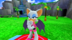 Size: 1366x768 | Tagged: safe, artist:undeadponysoldier, rouge the bat, bat, sonic adventure 2, 3d, chao garden, female, gameboy advance, garry's mod, gmod, grass, palm tree, solo, thinking, tree, water
