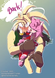 Size: 1623x2278 | Tagged: safe, artist:virginiebl96582, amy rose, bark the polar bear, bear, hedgehog, duo