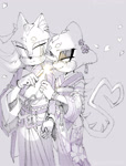 Size: 1560x2048 | Tagged: safe, artist:callisto-lune, espio the chameleon, shadow the hedgehog, duo, gay, grey background, kimono, monochrome, shadpio, shipping, simple background, smile, standing