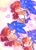 Size: 1490x2048 | Tagged: safe, artist:gummierat, sally acorn, sonic the hedgehog, chipmunk, hedgehog, female, holding each other, holding hands, laughing, licking face, long hair, male, sally x sonic, shipping, straight