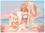 Size: 2048x1501 | Tagged: safe, artist:milkchaotea, cheese (chao), cream the rabbit, vanilla the rabbit, chao, rabbit, beach, bikini, female, one-piece swimsuit, sand castle, trio