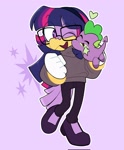 Size: 1699x2048 | Tagged: safe, artist:fieldofcloverz, bird, chao, duo, female, mobianified, my little pony, spike (mlp), twilight sparkle