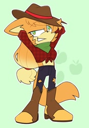 Size: 1422x2048 | Tagged: safe, artist:fieldofcloverz, wolf, applejack, arms behind head, female, mobianified, my little pony, solo