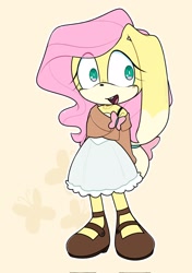 Size: 1438x2048 | Tagged: safe, artist:fieldofcloverz, rabbit, female, fluttershy, mobianified, my little pony, solo