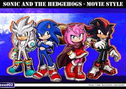 Size: 1059x754 | Tagged: safe, artist:zeed_02, amy rose, shadow the hedgehog, silver the hedgehog, sonic the hedgehog