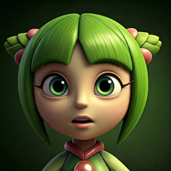 Size: 1024x1024 | Tagged: safe, ai art, artist:doctor_robotskeez, cosmo the seedrian, human, female, females only, freckles, green background, green eyes, humanized, looking at viewer