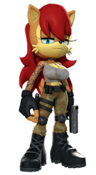 Size: 495x900 | Tagged: safe, artist:m0lag, sally acorn, 3d, alternate outfit, female, gun, pistol, solo, tattoo