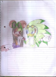 Size: 280x385 | Tagged: safe, artist:thunder-the-mouse, jet the hawk, oc, oc:thunder dark the hedgemouse, traditional media