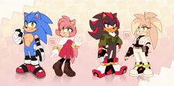 Size: 4096x2024 | Tagged: safe, artist:2003nekotenshi, amy rose, shadow the hedgehog, sonic the hedgehog, oc, oc:koko the hedgehog, hedgehog, amy x sonic, female, male, older, shadow x oc, shipping, straight