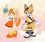 Size: 2621x2446 | Tagged: safe, artist:2003nekotenshi, cheese (chao), cream the rabbit, miles "tails" prower, chao, cream x tails, female, male, older, shipping, straight, trio