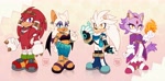 Size: 4096x2024 | Tagged: safe, artist:2003nekotenshi, blaze the cat, knuckles the echidna, rouge the bat, silver the hedgehog, female, knuxouge, male, older, shipping, silvaze, straight