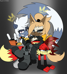 Size: 3000x3300 | Tagged: safe, artist:fartist2020, fiona fox, tangle the lemur, whisper the wolf, female, trio