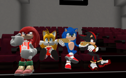 Size: 1920x1200 | Tagged: safe, artist:puzzlshield2, knuckles the echidna, miles "tails" prower, shadow the hedgehog, sonic the hedgehog, mmd