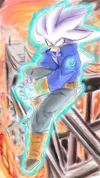 Size: 1080x1920 | Tagged: safe, artist:sonicbg6, silver the hedgehog, clothed version, clothes, male, sitting, solo