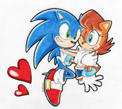 Size: 483x430 | Tagged: safe, artist:misshiirin, sally acorn, sonic the hedgehog, duo, sally x sonic, shipping, straight
