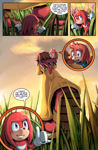 Size: 1105x1700 | Tagged: safe, artist:glitcher, knuckles the echidna, lara-le, comic:knuckles-deep in trouble, comic, dialogue, english text, extreme size difference, kneecaps the echidna