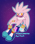 Size: 950x1200 | Tagged: safe, artist:sonicpridecorner, silver the hedgehog, abstract background, flag, galaxy background, genderfluid, genderfluid pride, holding something, looking at viewer, one fang, outline, pride, pride flag, signature, smile, solo