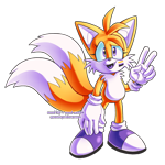 Size: 1500x1500 | Tagged: safe, artist:sonicpridecorner, miles "tails" prower, alternate version, border, cute, limited palette, looking at viewer, nonbinary, nonbinary pride, one fang, outline, pride, signature, simple background, smile, solo, standing, transparent background, v sign