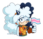 Size: 939x847 | Tagged: safe, artist:sonicpridecorner, lanolin the sheep, flag, looking at viewer, pride, pride flag, signature, simple background, smile, solo, trans female, transfem pride, transfeminine, transgender, transparent background, wink