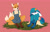 Size: 2048x1330 | Tagged: safe, artist:markov--chains, kit the fennec, miles "tails" prower, 2024, barefoot, beanbrows, claws, clothes, cute, dress, duo, eyebrow clipping through hair, flower, grass, headcanon, kit x tails, lesbian, overalls, paws, red background, scar, shipping, signature, sitting, t4t, trans female, transgender