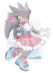 Size: 1184x1644 | Tagged: safe, artist:sonicpridecorner, silver the hedgehog, 2025, bow, dress, eyes closed, mouth open, open smile, signature, smile, solo, trans female, trans girl silver, transgender