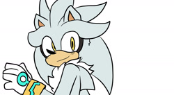 Size: 1680x920 | Tagged: safe, artist:lunarcrossingart, silver the hedgehog, 2025, flat colors, looking at viewer, looking over shoulder, simple background, smile, solo, white background
