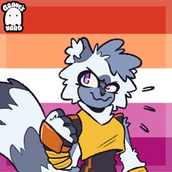 Size: 600x600 | Tagged: safe, artist:graves-yard, tangle the lemur, icon, lesbian, lesbian pride, looking at viewer, pride, pride flag, pride flag background, signature, smile, solo