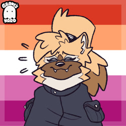 Size: 600x600 | Tagged: safe, artist:graves-yard, whisper the wolf, cute, eyes closed, fangs, icon, lesbian, lesbian pride, pride, pride flag, pride flag background, smile, solo, whispabetes