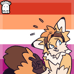 Size: 600x600 | Tagged: safe, artist:graves-yard, miles "tails" prower, icon, lesbian, lesbian pride, pride, pride flag, pride flag background, smile, solo, v sign