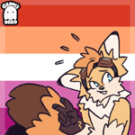 Size: 600x600 | Tagged: safe, artist:graves-yard, miles "tails" prower, icon, lesbian, lesbian pride, pride, pride flag, pride flag background, smile, solo, v sign