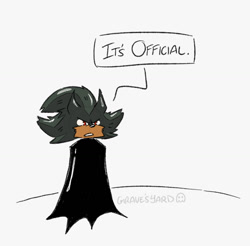Size: 1029x1012 | Tagged: safe, artist:graves-yard, shadow the hedgehog, batman, cape, crossover, dialogue, english text, mouth open, simple background, solo, white background